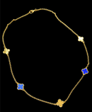 Corrente Trevo Azul e Dourado Banhado a Ouro 18k