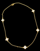 Corrente Trevo Branco Perolado P Banhado a Ouro 18k