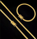 Kit Corrente e Pulseira Grumet Flat 4 mm Banhado a Ouro 18k | Marcação 750