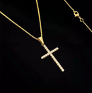 Corrente Veneziana 1mm + Pingente Cruz M Cravejado Banhado a Ouro 18k