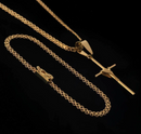 Kit Corrente e Pulseira Cadeado Duplo 2,5mm + Pingente Cruz Amarrado M Banhado a Ouro 18k