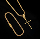 Kit Corrente e Pulseira Cadeado Duplo 2,5mm + Pingente Cruz Liso M Banhado a Ouro 18k