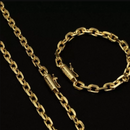Kit Corrente e Pulseira Cadeado 6mm Banhado a Ouro 18k