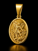 Pingente Oval São Miguel Arcanjo M Banhado a Ouro 18k