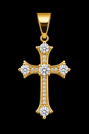 Pingente Cruz Crav M Detalhada Pontos Zircônias Banhado a Ouro 18k