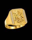 Anel Ajustável Quadrado São Jorge Cravejado Lateral Banhado Ouro 18k