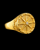 Anel Ajustável Rosa dos Ventos Cravejado Banhado Ouro 18k