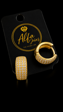 Brinco Argolinha Grossa Cravejada Banhado a Ouro 18k