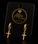 Brinco Cruz Liso Banhado a Ouro 18k