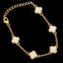 Pulseira Trevo Branco Perolado P Banhado a Ouro 18k
