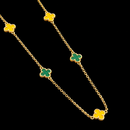 Corrente Trevo Verde E Amarelo Banhado a Ouro 18k